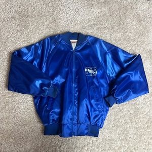 Vintage SCMA 3 Flags Classic Mexico To Canada Mens XL Blue Satin Jacket USA Made